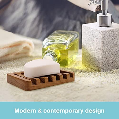 HTB 2 Pack Self Draining Soap Dishes,Teak Wood Soap Holder for Shower - Image 6