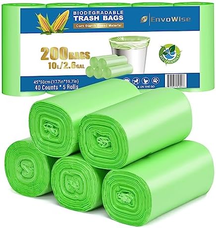 Biodegradable Small Trash Bags, 3 Gallon / 10L, 200 Count | Premium Thick Garbage Bags, Unscented Eco-Friendly Bin Liners for Kitchen, Bathroom, Office & Bedroom | EnvoWise Compostable Trash Bags by BeEnvoWiseBeEarthWise