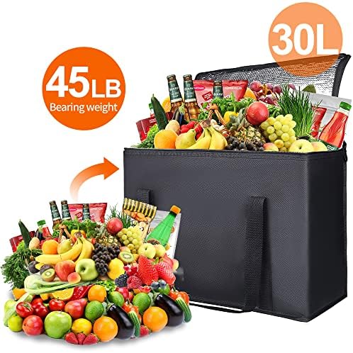 Bodaon 1-Pack Insulated Reusable Grocery Shopping Bags, X-Large, Black - Image 4
