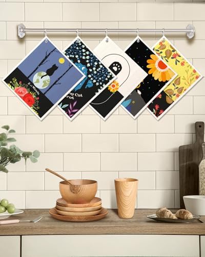 Miss Adola Swedish Dishcloths for Kitchen - 5 Pack Reusable Dish Cloths for Washing Dishes Absorbent Cute Funny Kitchen Towels Cleaning Sponge, New Cat - Image 5