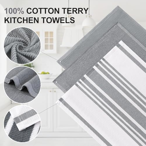 Homaxy Cotton 380 GSM Premium Kitchen Towels, 18"x 28", 9 Pack, Grey - Image 2