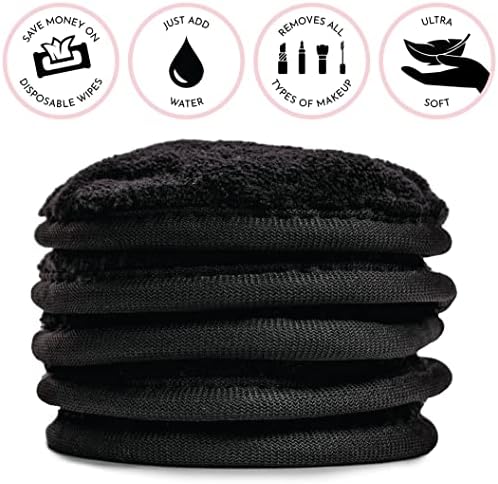 S&T INC. Makeup Remover Wipes for Skin Care with Laundry and Storage Bag, Reusable Makeup Wipes or Face Towels, Travel Essentials, Black, 4 In. Diameter, 5PK - Image 2