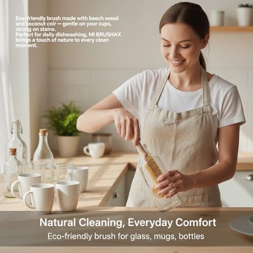 Bottle Brush Cleaner with Long Beech Wood Handle, Scratch-Safe, L-Shaped Design for Cleaning Coffee Mugs, Mason Jars, Thermos, Glass Bottles, Beer Bottles, Wine Bottles, and Baby Bottles - Image 3