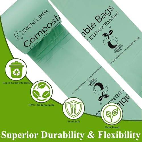 C Crystal Lemon 50 Count Biodegradable Kitchen Food Waste Bags - 6 Gallon Scraps Bags - Heavy Duty Compostable Waste Bags for Kitchen - Unscented Trash Bags 6 Gallon for Yard, Food (Pack of 2) - Image 3
