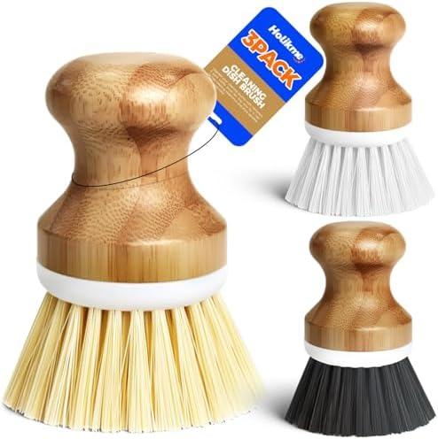 Holikme Bamboo Palm Brush Dish Brushes Round Vegetable Brush,Yellow by Holikme
