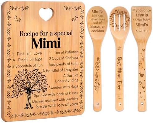 Mimi Gifts - "Recipe for a Special Mimi" Gift for Mimi Cutting Board Set, Bamboo-Made Engraved Utensil Set Best Mimi Ever Presents Cutting Board, Mothers Day Gifts for Mimi. by Apjielop-GiftsMaster