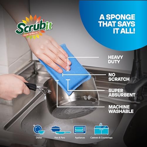 SCRUBIT Reusable Sponges for Dishes - 12 Pack Microfiber Sponges Kitchen Dish Scrubber, Machine Washable & Non-Scratch Scrubbers (Blue) - Image 5