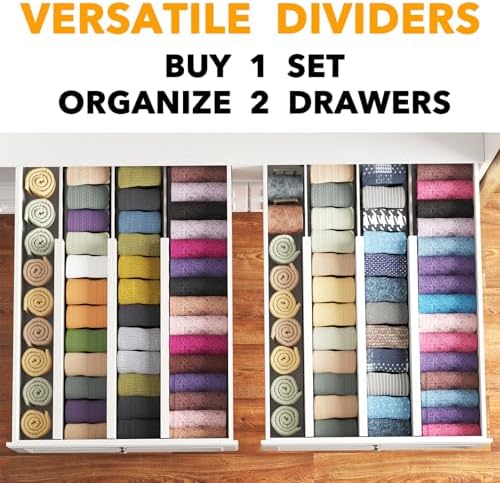 SpaceAid Bamboo Dresser Drawer Dividers 6 Pack, 4.65“ High Adjustable 17“-22” Drawer Organizers, Expandable Organization for Clothing, Clothes, Dressers, White - Image 5
