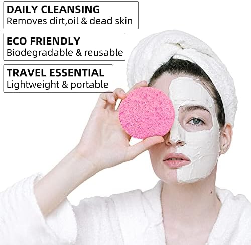 60-Count Compressed Facial Sponges|100% Natural Kickleen Cellulose Cosmetic Spa Sponges for Daily Facial Cleansing|Makeup and Mask Removal | Exfoliating | Skin Massage | Pore Exfoliation(Pink) - Image 2