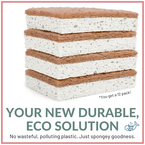 bioGo White 12 Pack Biodegradable Kitchen Sponge - Eco-Friendly, Compostable, Natural Cellulose Dish - Compostable - Biodegradable - Cellulose Sponges Kitchen - Image 5