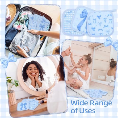 24 Pcs Blue Bow Party Favor Makeup Remover Cloth 6" x 6" Towels Reusable Coquette Blue Bow Remover Face Pads Soft Microfiber Washcloths Facial Cloths Makeup Towel Gift for Women - Image 5