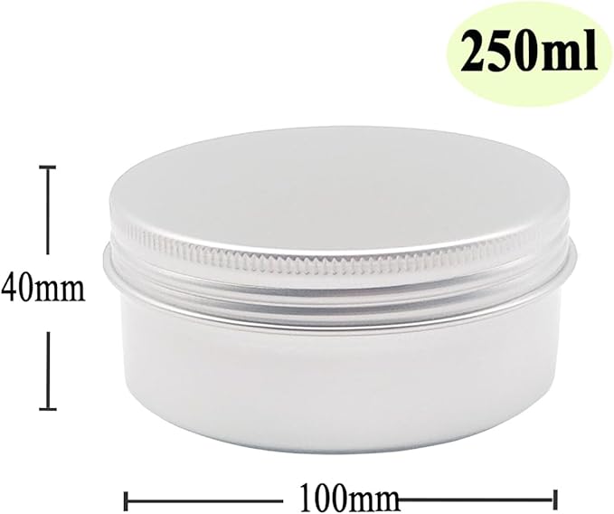 4pack 250 ml Silver Lip Balm Tin Cans, 250g Mini Aluminum Makeup Sample Containers with Screw Lid, Empty Metal Tins Pot Storage Travel Jars for Cosmetic Cream Candle Tea, 250 Gram Small Tins