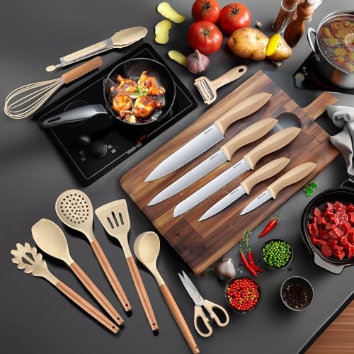 RAXCO Cooking Utensils Set,18-Piece Kitchen Utensils and Knife Set,Khiki - Image 2