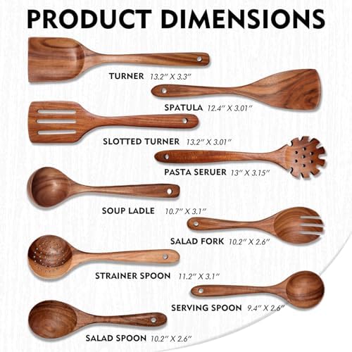 Wooden Spoons for Cooking 9 Pieces Set, Wooden Kitchen Utensil Set, Wooden Cooking Utensils Spoons, Spatulas, Heat-Resistant, Lightweight & Durable, Perfect for Non-Stick Cookware - Image 4