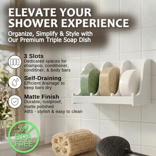 Soap Holder for Shower Wall, 3-Compartment Soap Dish [Patent Pending] - Image 2