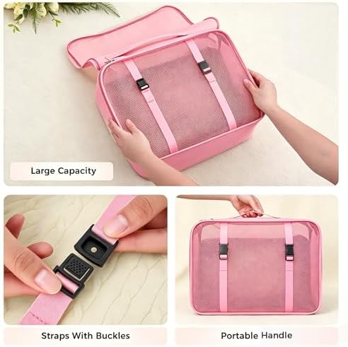 8 Set Packing Cubes for Travel Essentials With Hanging Toiletry Bag for Women, Lightweight Suitcase Organizer Bags with Mackup bag, Carry On Luggage Accessories (Pink) - Image 6