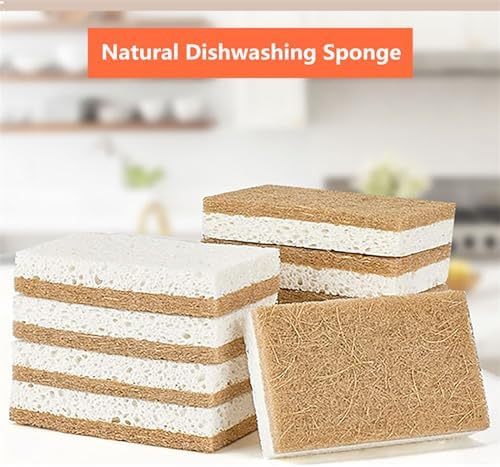 16 Pack Natural Cellulose Biodegradable Sponges, Non Scratch Kitchen Cleaning Sponge, Eco Friendly Coconut Fiber and Wood Cellulose Scrubber Sponge, Household Cleaning Sponges for Kitchen Dishwashing - Image 3