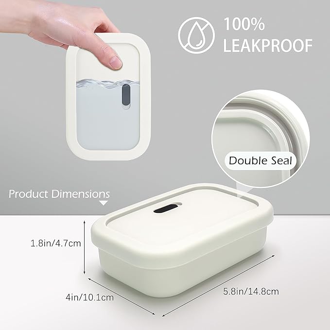 Enhanced Leak Proof Travel Soap Case,Shatterproof Silicone Soap Holder for Traveling, Shampoo and Conditioner Bars Dish with Slip Soap Saver Pad,Portable Soap Box (Offwhite&Offwhite)