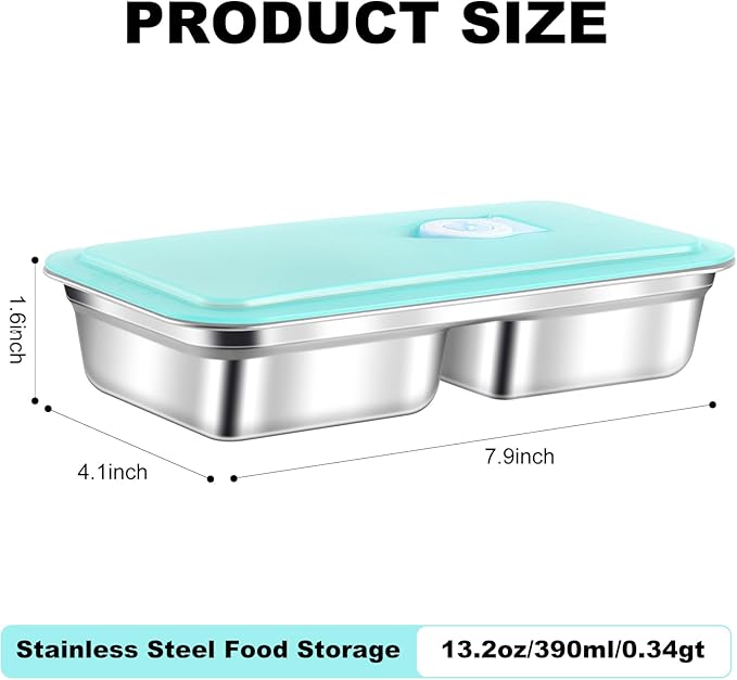 Reusable Stainless Steel Snack Containers with Lids,Double Compartment 2 Condiment,Grab and Go Divided Snack Food Storage Containers for Kids Adults, Sauce Cups for School, Trave (3)