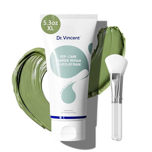 Deep Cleansing Green Clay Mask for Face, Kaolin Clay Masks Blackheads and Pores with Mung Bean for Soothing Oil Control, Mud Mask with Brush for All Skin Types（5.3 oz）