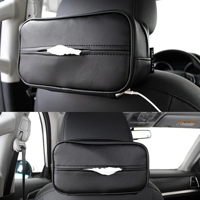 Car Tissue Holder, Travel Napkin Dispenser - PU Leather Fits Most Cars, SUVs, Trucks, and Vans