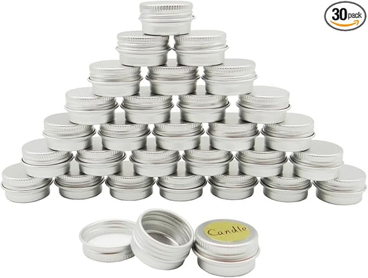 30 pack 5ml Round Lip Balm Tin Cans, 5g Aluminum Makeup Sample Containers with Screw Lid, Empty Silver Metal Tins Pot Storage Travel Tin Jars for Cosmetic, Cream, Candle, Tea, 5 Gram Tins