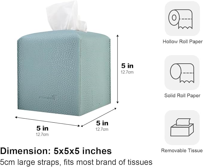 Tissue Box Cover 5X5X5'' PU Leather Tissue Holder Square Tissue Cube Box Organizer for Bathroom Vanity Countertop, Car, Night Stands, Office, Home, Kitchen (2Pack, Light Blue)