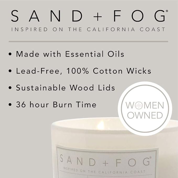 Sand + Fog Scented Candle - Ocean & Sea Salt – Additional Scents and Sizes – 100% Cotton Lead-Free Wick - Luxury Air Freshening Jar Candles - Perfect Home Decor – 12oz