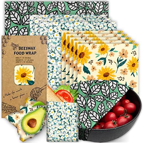 Beeswax Wrap, 9 Pack Eco-Friendly Beeswax Wraps for Food Storage, Organic, Sustainable, Beeswax Food Wraps, Zero Waste Reusable Food Wrap Beeswax Paper 1L, 3M, 5S Plants Pattern Sandwich Wrappers by PICcircuit