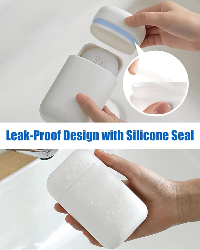 Minimalist Travel Soap Case with Removable Draining Tray, Enhanced Leak-Proof Travel Soap Container with Silicone Seal, Compact Portable Travel Soap Dish, White, 1 Pack