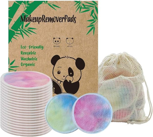 28 Pack Reusable Makeup Remover Face Pads with Laundry Bag Washable Soft and Comfortable Cleaning Face Skin,Washable Bamboo Cotton Rounds Colorful