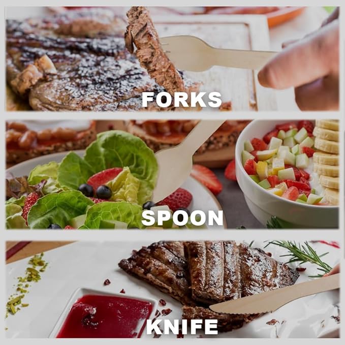 Wooden Compostable Utensils Set - 360 Pieces Wooden Cutlery Set Disposable (180 Forks, 60 Knives, 120 Spoons), Eco Friendly ＆ Plastic-free, 100% Biodegradable Utensil Bulk for Party