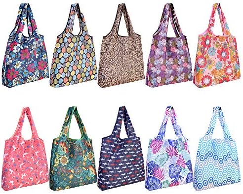 Reusable Grocery Shopping Bags 6|10 Pack, Foldable Tote Bags, Machine Washable Nylon Shopping Totes for Groceries by SZUAH