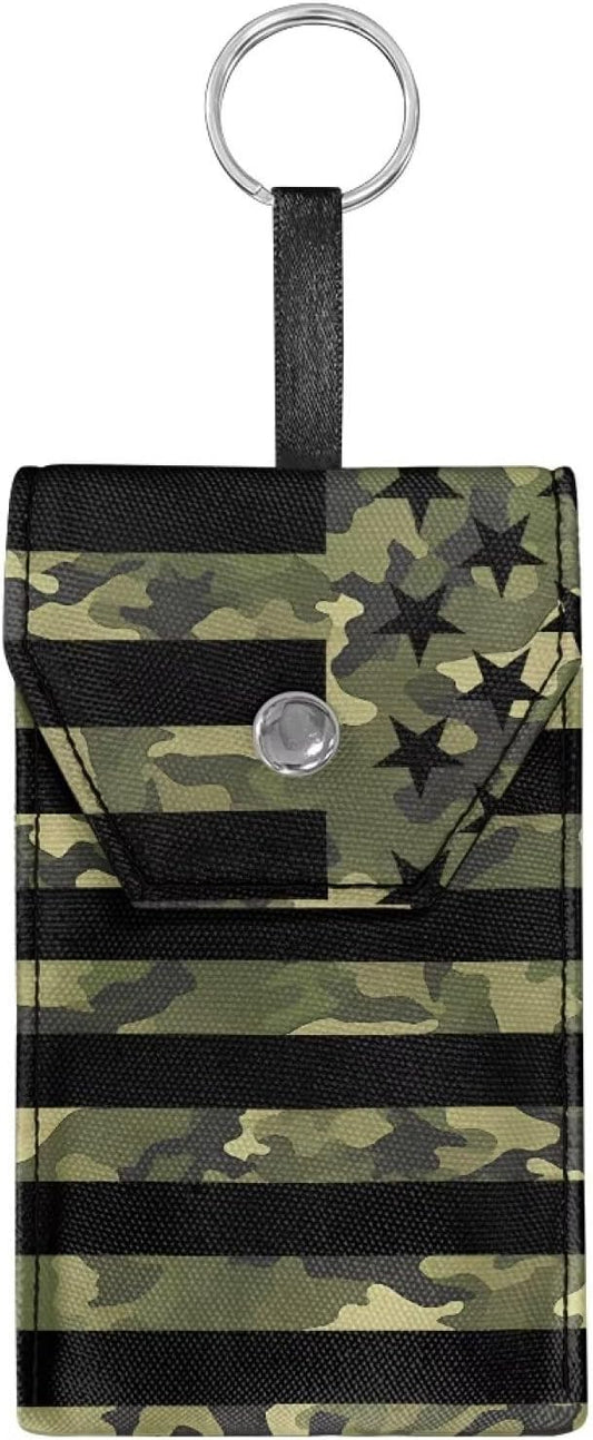 Purse Tissue Packs Tissue Holder with Hanging Rope Portable Pocket Tissue Holder Snap Button Enclosed Travel Tissue Packs for Coins Camo American Flag