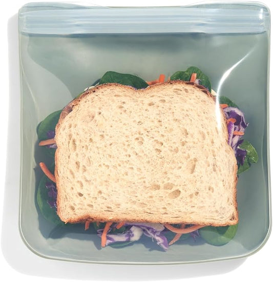 W&P Porter Silicone Reusable Storage Bag, Sandwich (34oz Flat), Sage, Food Storage Container, Microwave and Dishwasher Safe, Easy Cleaning