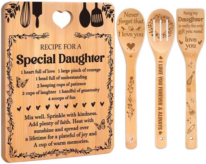 Gifts for Daughter - "Recipe for a Special Daughter" Daughter Birthday Gifts Cutting Board Set, Bamboo-Made Engraved Utensil Set Birthday Gifts for Daughter, Mothers Day Gifts for Daughter by Apjielop-GiftsMaster