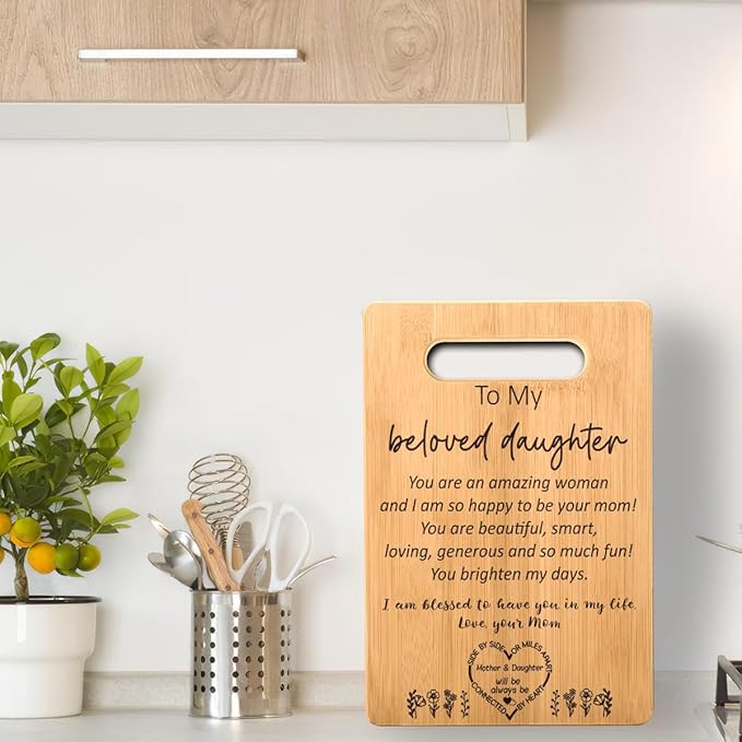 Birthday Gifts for Daughter from Mom, Best Daughter Kitchen Cutting Board, Gifts for My Daughter Stepdaughter Bonus Daughter Christmas Wedding Gifts for Beloved Daughter Gift from Mother