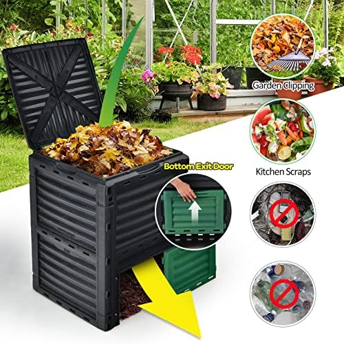 Goplus Compost Bin, 80 Gallon (300 L) Large Outdoor Composting Box w/Top Flip Latch-on Lid, Bottom Exit Door, BPA Free Material, Grass Food Trash Composter Barrel for Garden Yard, Easy Assembly - Image 4
