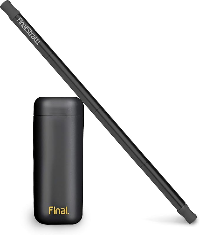FinalStraw Collapsible, Reusable, Metal Straw | Travel Case, Cleaning Tool | Easy to Clean | Stainless Steel and 100% Silicon Tips | Eco-Friendly | Pirate's Booty Black Case, Black Stainless Steel