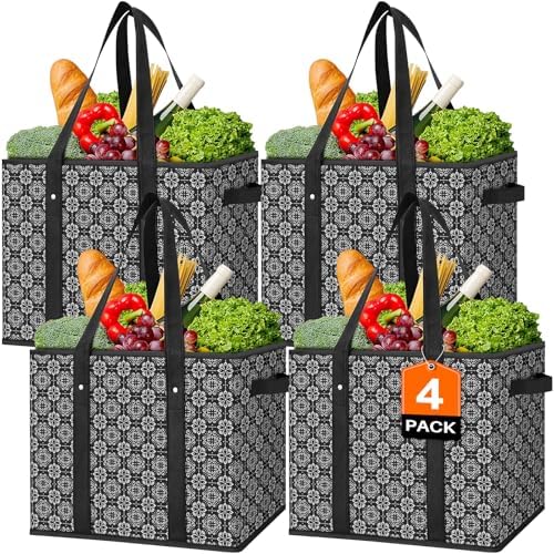 Reusable Grocery Bags 4 Pack, Foldable & Water Resistant Shopping Bags by WiseLife