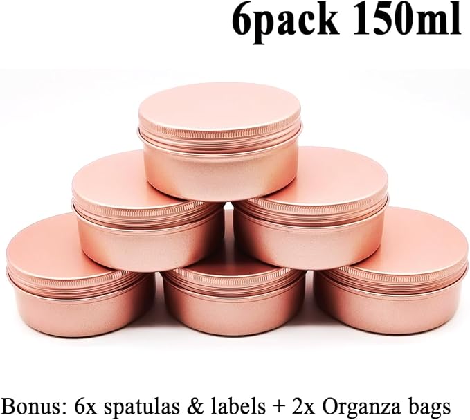 6pcs 150ml Aluminum Tin Jar with Screw Cap Lid, Empty Refillable Makeup Lip Balm Container Round Travel Jar Cosmetic Pots, Metal Cans for Slime Salve Cream Candle Powder Tea Beads, Matte-Pink