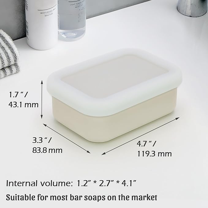 Enhanced Leak Proof Traveling Soap Container,Compact Silicone Travel soap case with Drainage Layer,Shatterproof Soap Box with a See-Through lid for Bathroom,Gym,Camping (Clear&Offwhite)