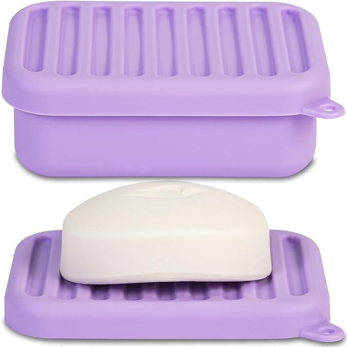 Superior Leak-Proof Silicone Travel Soap Case, Portable Soap Container with Draining Layer, Durable Soap Box, Shatter-Proof Soap Holder for Bathroom, Gym, Travel Size Toiletry (Purple)