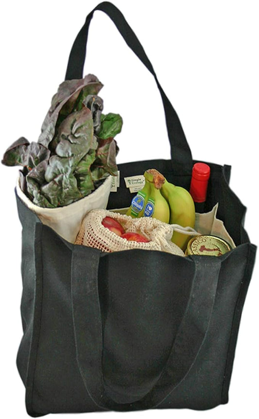 Simple Ecology Organic Cotton Deluxe Reusable Grocery Shopping Bag; Bottle Sleeves, Rigid Bottom Support (UPDATED DESIGN)