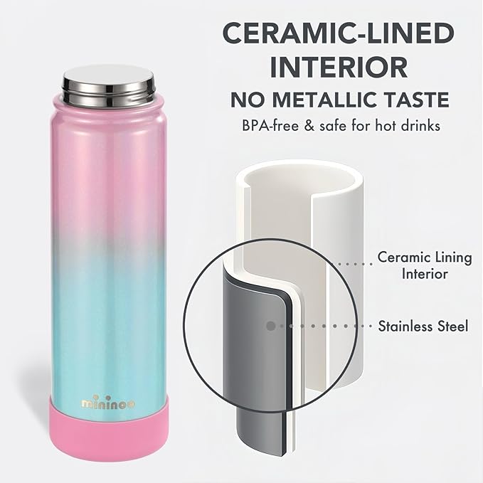 Insulated Stainless Steel Water Bottle with Straw, Ceramic-Lined, BPA-Free & Leak-Proof, 24 oz, Guava