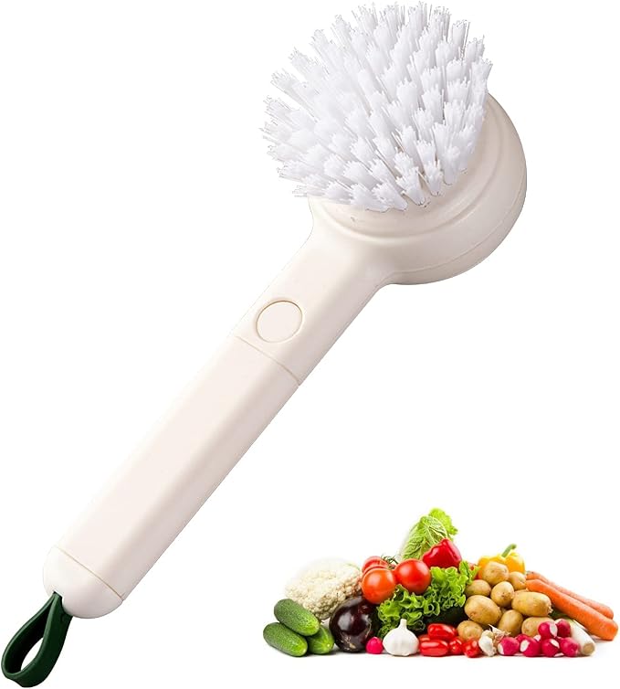 Vegetable Cleaner Brush White Fruit Scrubber Brush Good Grip Long Handle Food Cleaning Brush Multifunctional Kitchen Gadgets with Peeler Veggie Wash Brush 2-in-1
