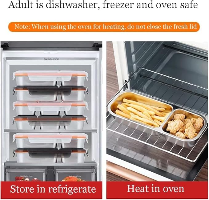 2 Piece Stainless Steel Snack Containers with Lids, Reusable 3 Compartment Snack Containers, Divided Food Storage Containers Box Sauce Cups for School, Travel, Home (3 Compartment-black)