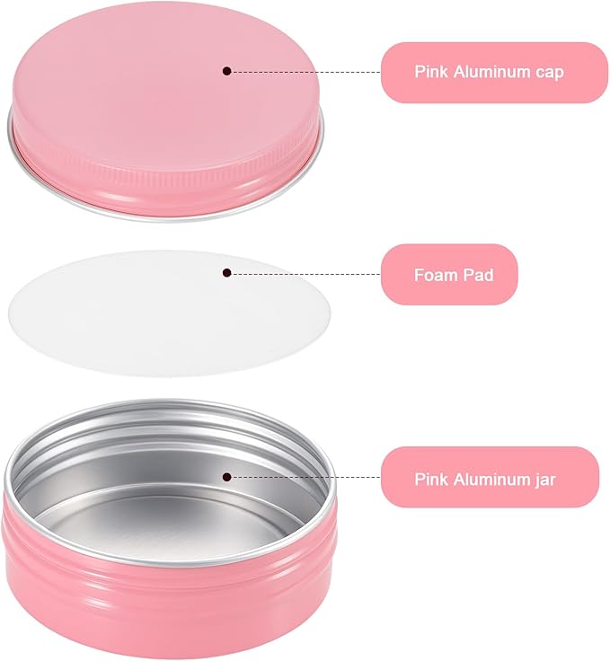Patelai 72 Pcs 2 oz Aluminum Tins Salve Containers with Screw Lid and Labels Round Cans Travel Cosmetic Metal Tins Jar for Candles Lotion Bars Balms Food Spice Candies DIY Crafts(Pink)