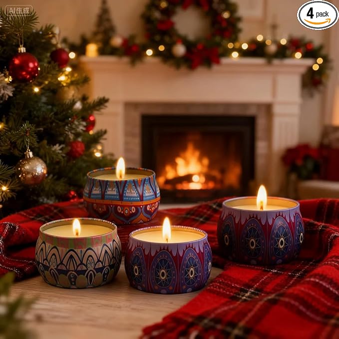 Scented Candles Gifts for Women, 4 Large 4.4 Oz Aromatherapy Candles for Home Scented, 120 Hour Long Burn Soy Wax Candles Set, Jar Candle Great for Christmas, Holiday, Celebrations, Gift, Yoga