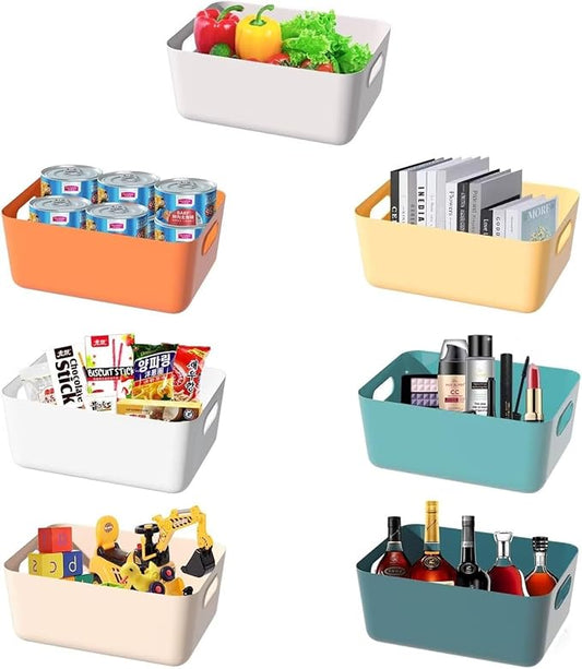 Plastic Storage Small Bins 9.4"X6.5"X3.9" Classroom Bins Organizing Containers for Pantry Kitchen, Cupboard box,and Bathroom Organizer-7Pack